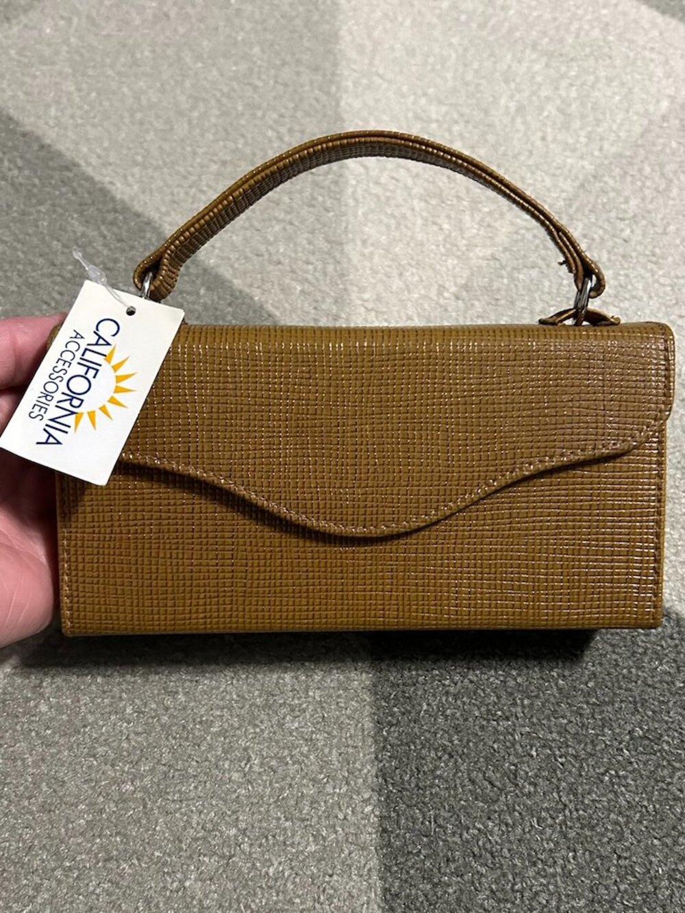 NWT California Accessories Structured Top Handle Textured Faux Leather Clutch